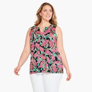 NIC+ZOE Black and Pink Colorful Leaf Pattern Canopy Sleeveless Top Size Medium